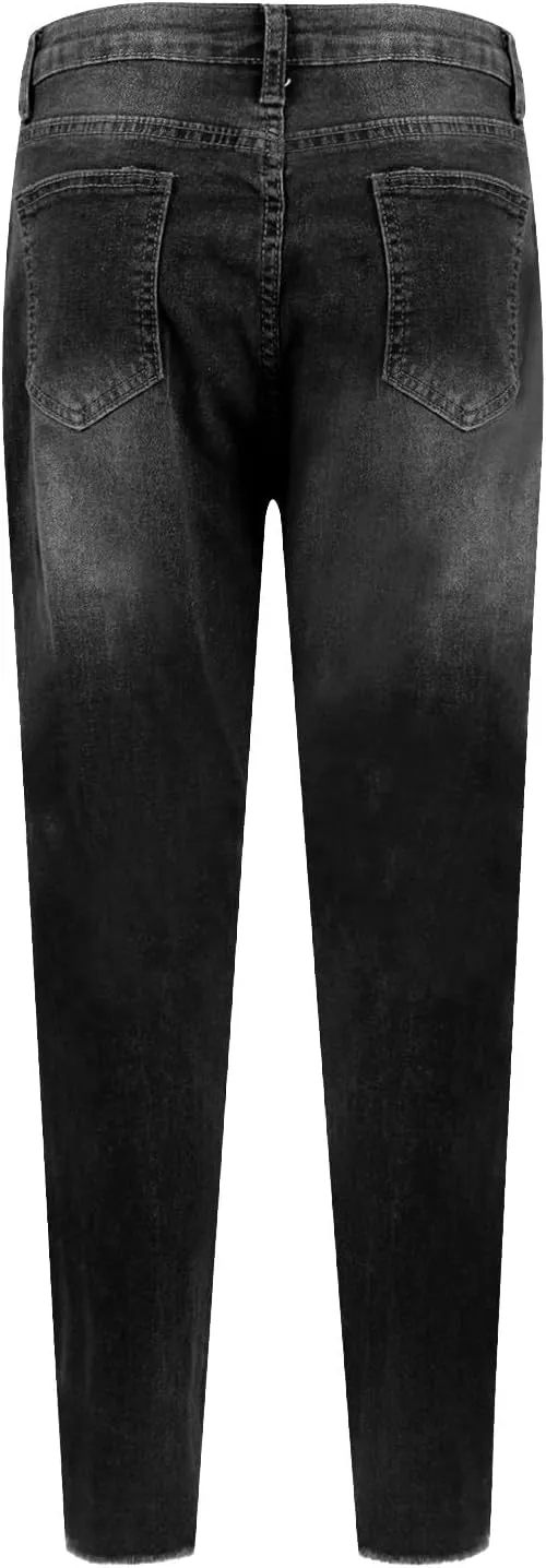 Ripped Jeans Womens Stretchy Low Rise Jeans Trendy Tummy Control Skinny Jeans Raw Hem Distressed Denim Leggings