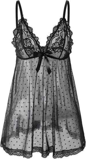 Sexy lingerie Lace Babydoll Chemise, Black, Women's Sleepwear S-5XL