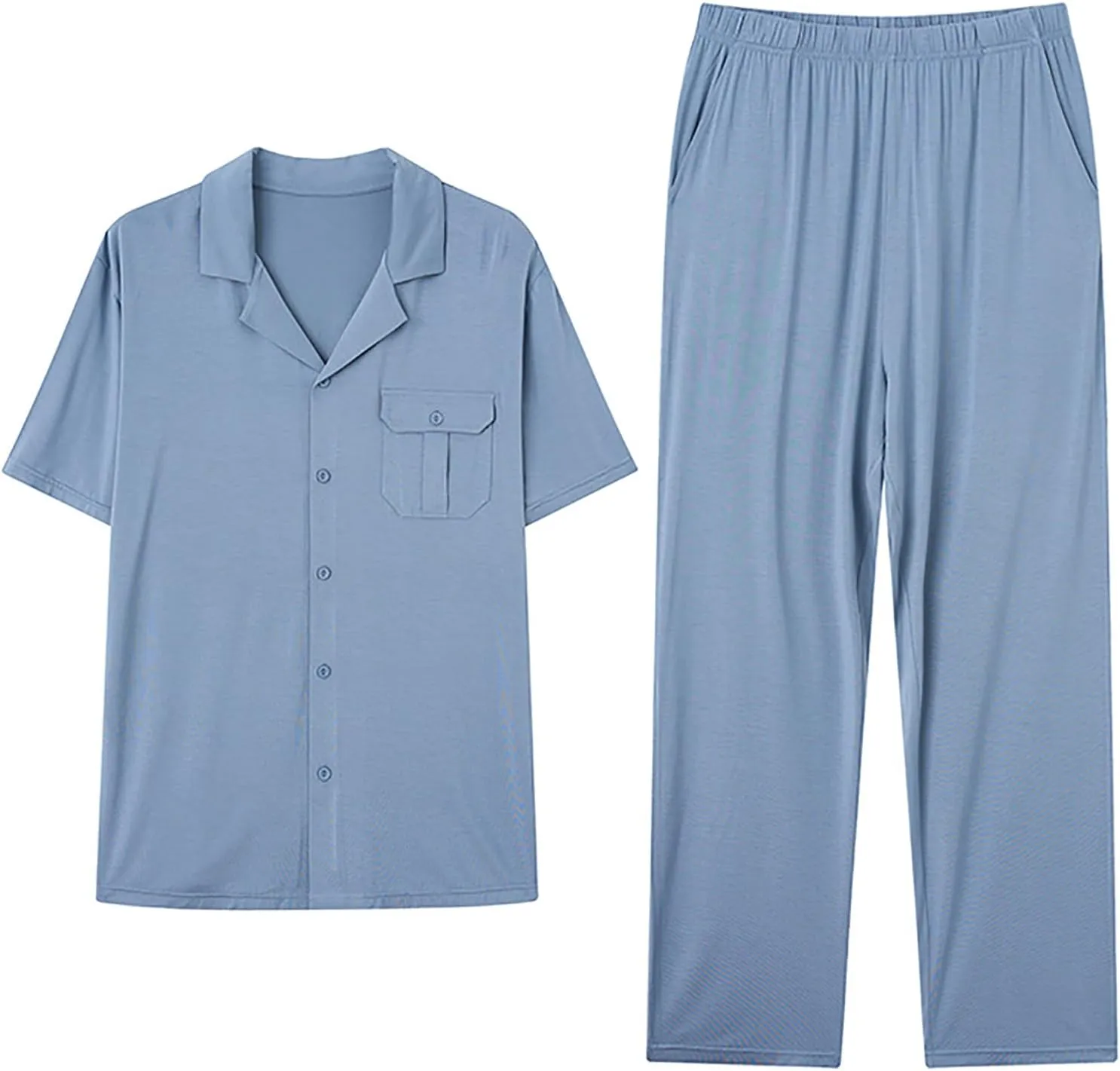 SoptoToxodo Men's Modal Pajamas Button Down Sleepwear Short Sleeve Lounge Wear Top and Long Pants Pajama Set