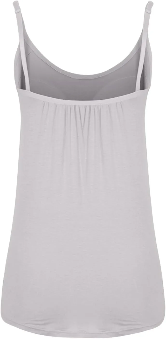 Spaghetti Strap Tank Tops for Women with Built in Bras Solid Casual Sleeveless Loose Fit Flowy Basic Camisole Tops