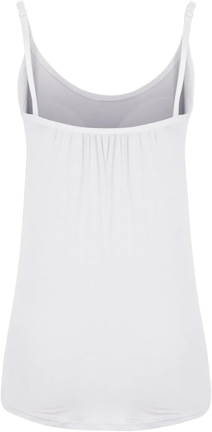 Spaghetti Strap Tank Tops for Women with Built in Bras Solid Casual Sleeveless Loose Fit Flowy Basic Camisole Tops