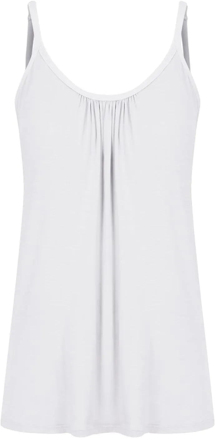 Spaghetti Strap Tank Tops for Women with Built in Bras Solid Casual Sleeveless Loose Fit Flowy Basic Camisole Tops