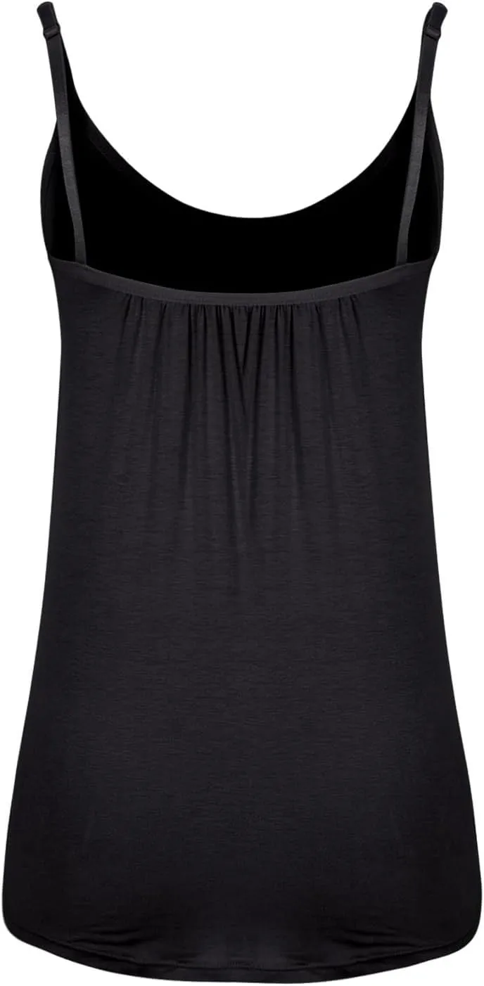 Spaghetti Strap Tank Tops for Women with Built in Bras Solid Casual Sleeveless Loose Fit Flowy Basic Camisole Tops