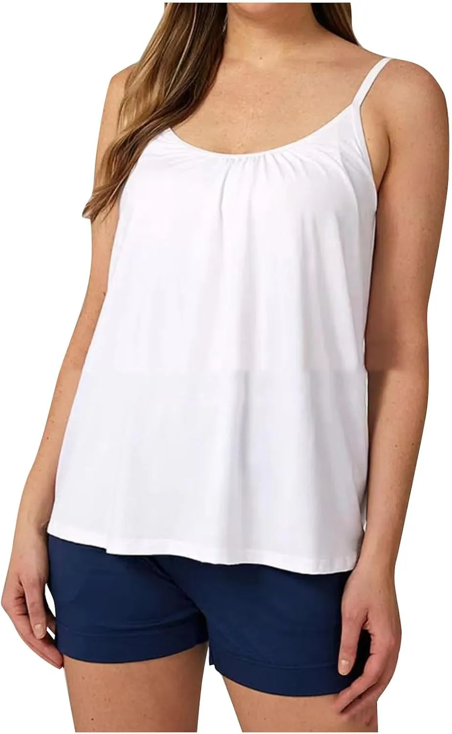Spaghetti Strap Tank Tops for Women with Built in Bras Solid Casual Sleeveless Loose Fit Flowy Basic Camisole Tops