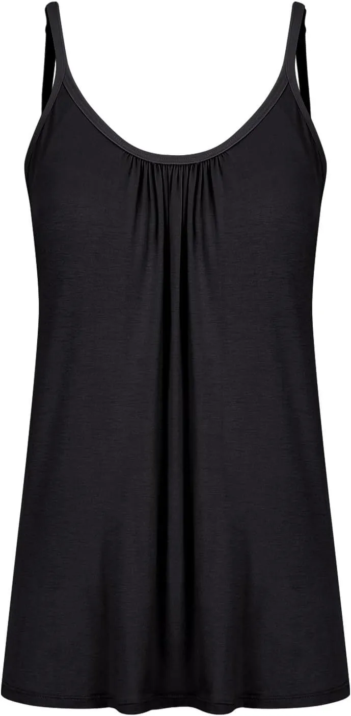 Spaghetti Strap Tank Tops for Women with Built in Bras Solid Casual Sleeveless Loose Fit Flowy Basic Camisole Tops