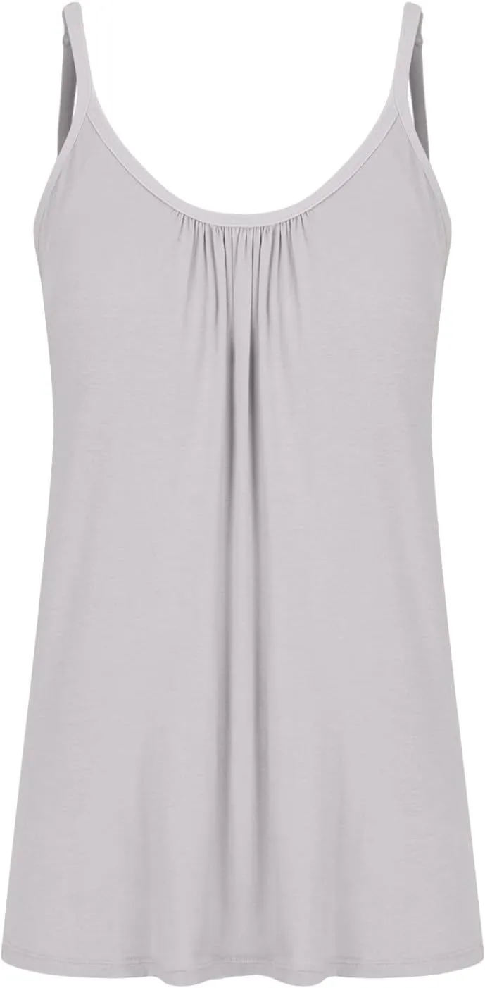 Spaghetti Strap Tank Tops for Women with Built in Bras Solid Casual Sleeveless Loose Fit Flowy Basic Camisole Tops