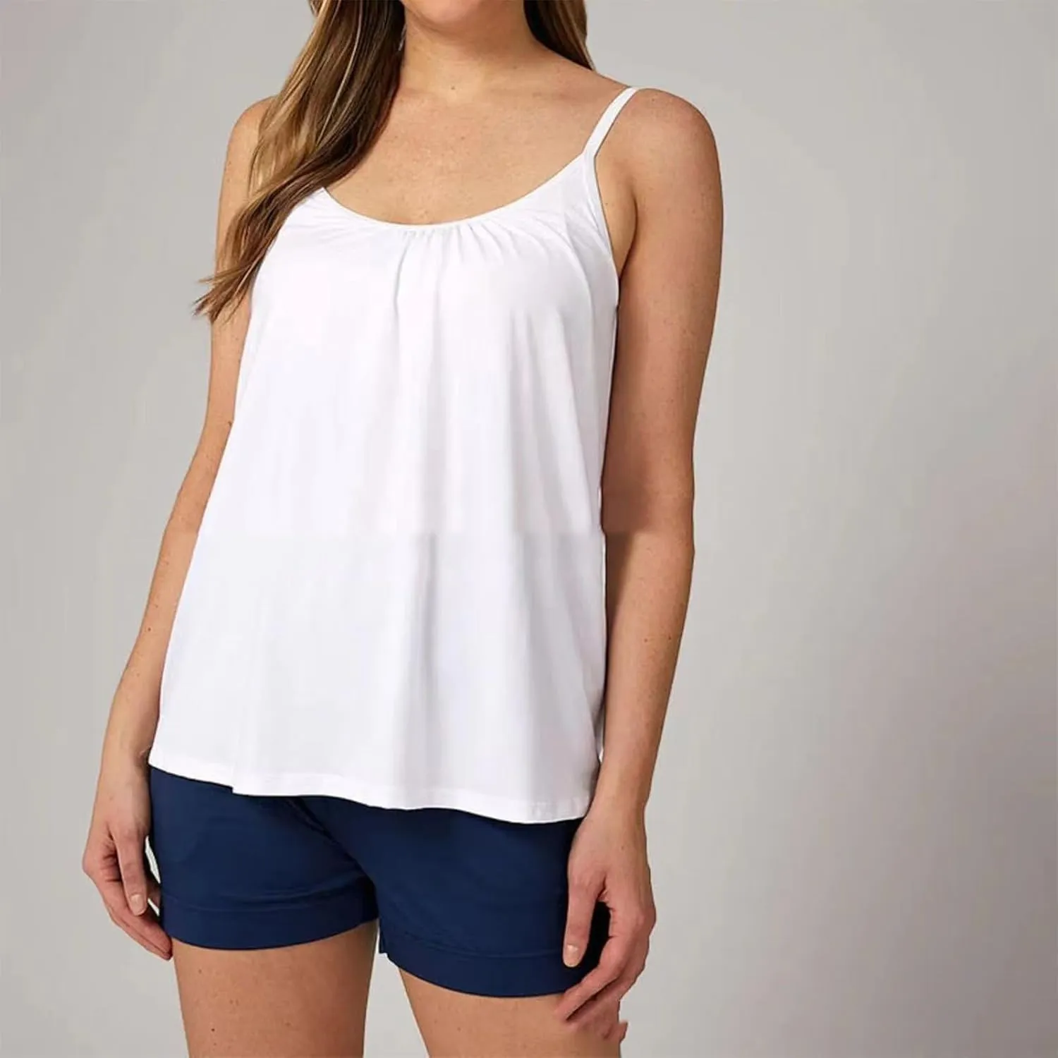 Spaghetti Strap Tank Tops for Women with Built in Bras Solid Casual Sleeveless Loose Fit Flowy Basic Camisole Tops