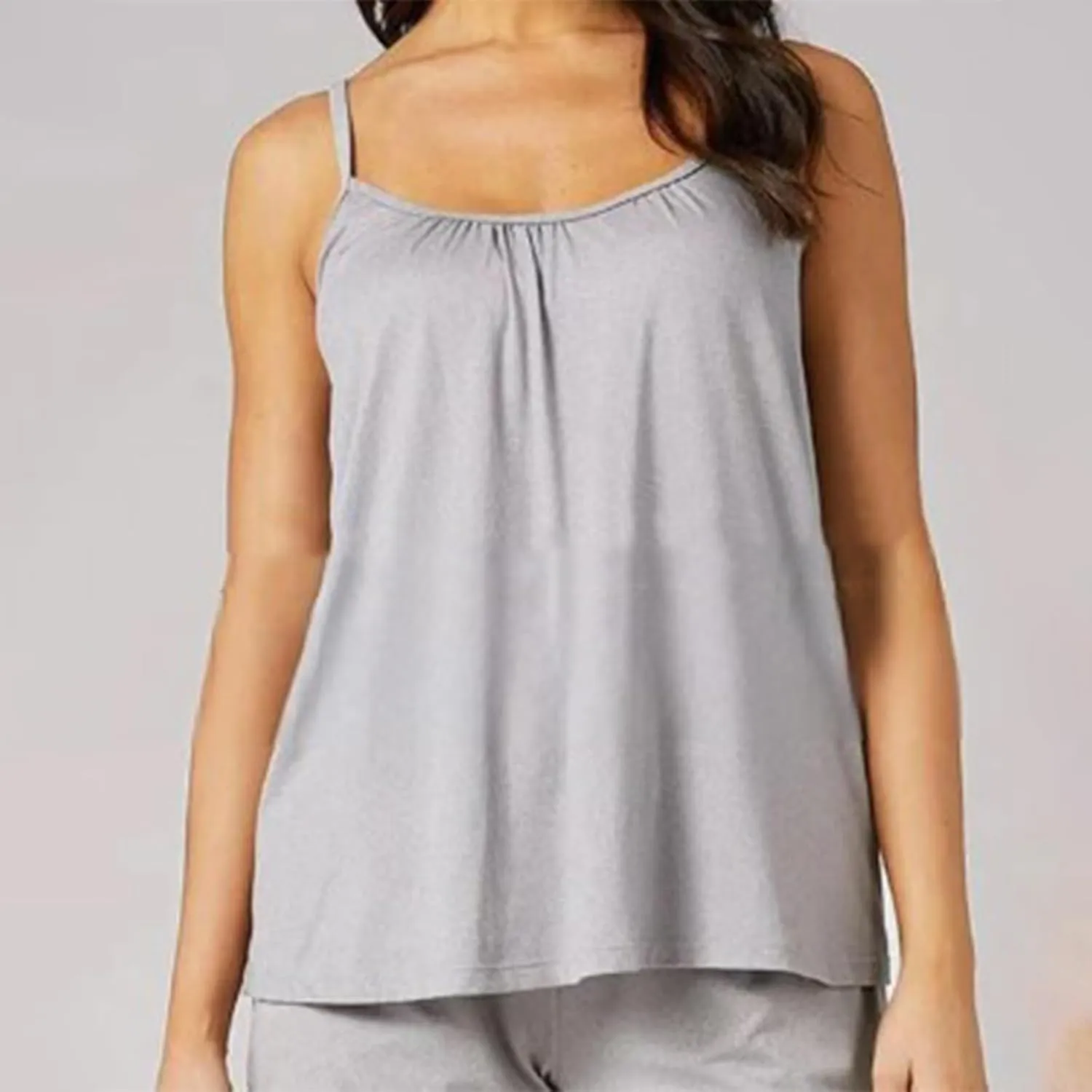 Spaghetti Strap Tank Tops for Women with Built in Bras Solid Casual Sleeveless Loose Fit Flowy Basic Camisole Tops