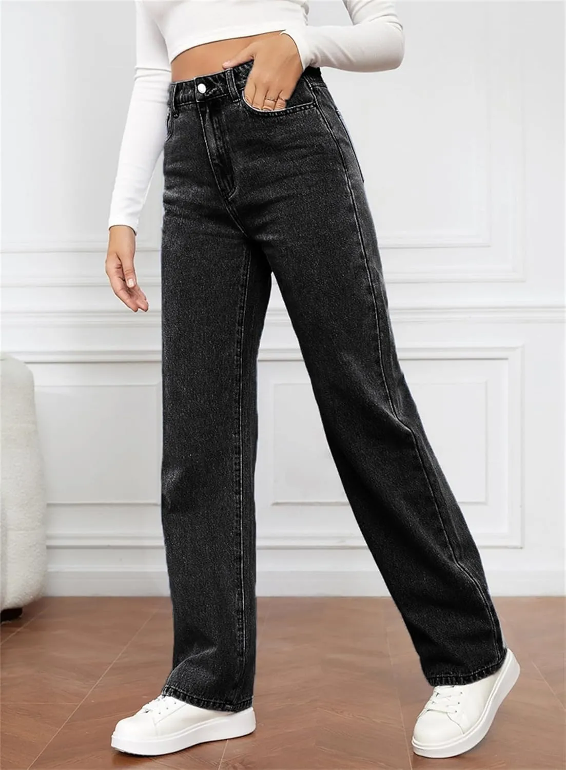 Straight Leg Jeans for Women 2025 Fashion Stretch Washed High Waisted Jeans Lightweight Slim Fit Casual Denim Pants