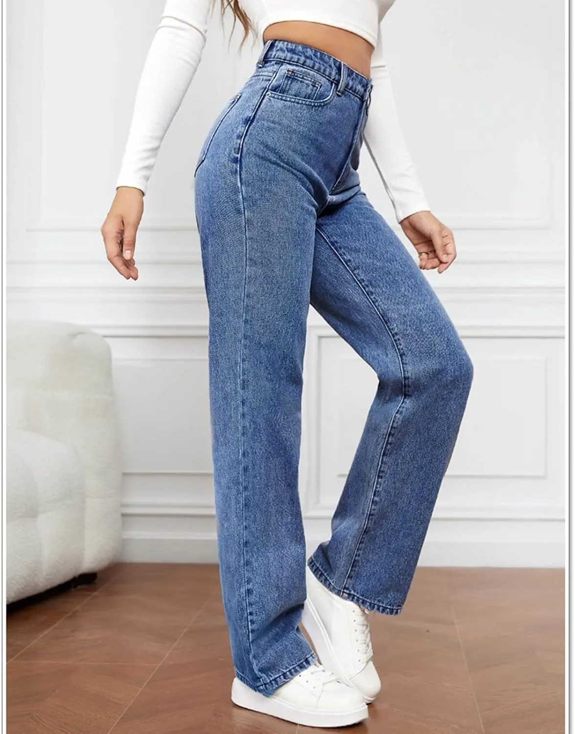 Straight Leg Jeans for Women 2025 Fashion Stretch Washed High Waisted Jeans Lightweight Slim Fit Casual Denim Pants