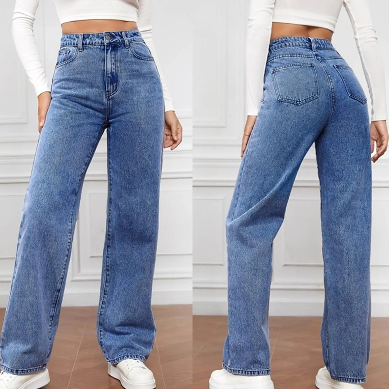 Straight Leg Jeans for Women 2025 Fashion Stretch Washed High Waisted Jeans Lightweight Slim Fit Casual Denim Pants