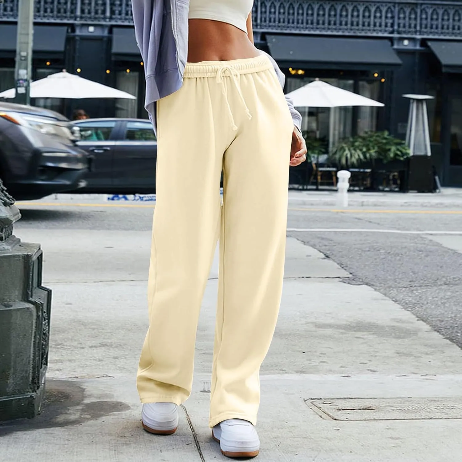 Straight Leg Sweatpant for Women Baggy Drawstring Waisted Workout Pants Lightweight Lounge Pants with Pockets