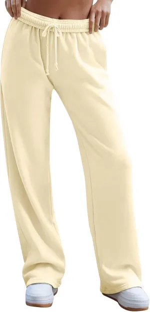 Straight Leg Sweatpant for Women Baggy Drawstring Waisted Workout Pants Lightweight Lounge Pants with Pockets