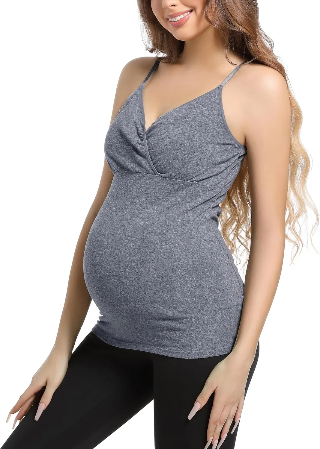 SUIEK 4 Pack Nursing Tank Tops Maternity Cotton Cami Breastfeeding Sleep Bralette