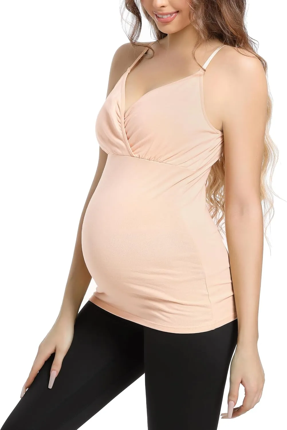 SUIEK 4 Pack Nursing Tank Tops Maternity Cotton Cami Breastfeeding Sleep Bralette