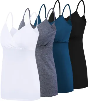 SUIEK 4 Pack Nursing Tank Tops Maternity Cotton Cami Breastfeeding Sleep Bralette