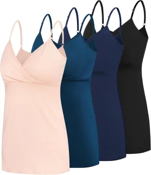 SUIEK 4 Pack Nursing Tank Tops Maternity Cotton Cami Breastfeeding Sleep Bralette