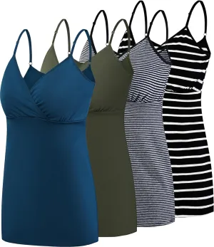 SUIEK 4 Pack Nursing Tank Tops Maternity Cotton Cami Breastfeeding Sleep Bralette