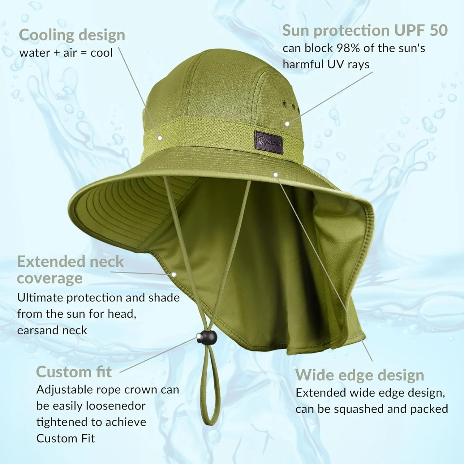 Sukeen Cooling Sun Hat for Men Women UPF50  Wide Brim Fishing Hat with Neck Flap Adjustable Foldable Bucket Hat for Hiking