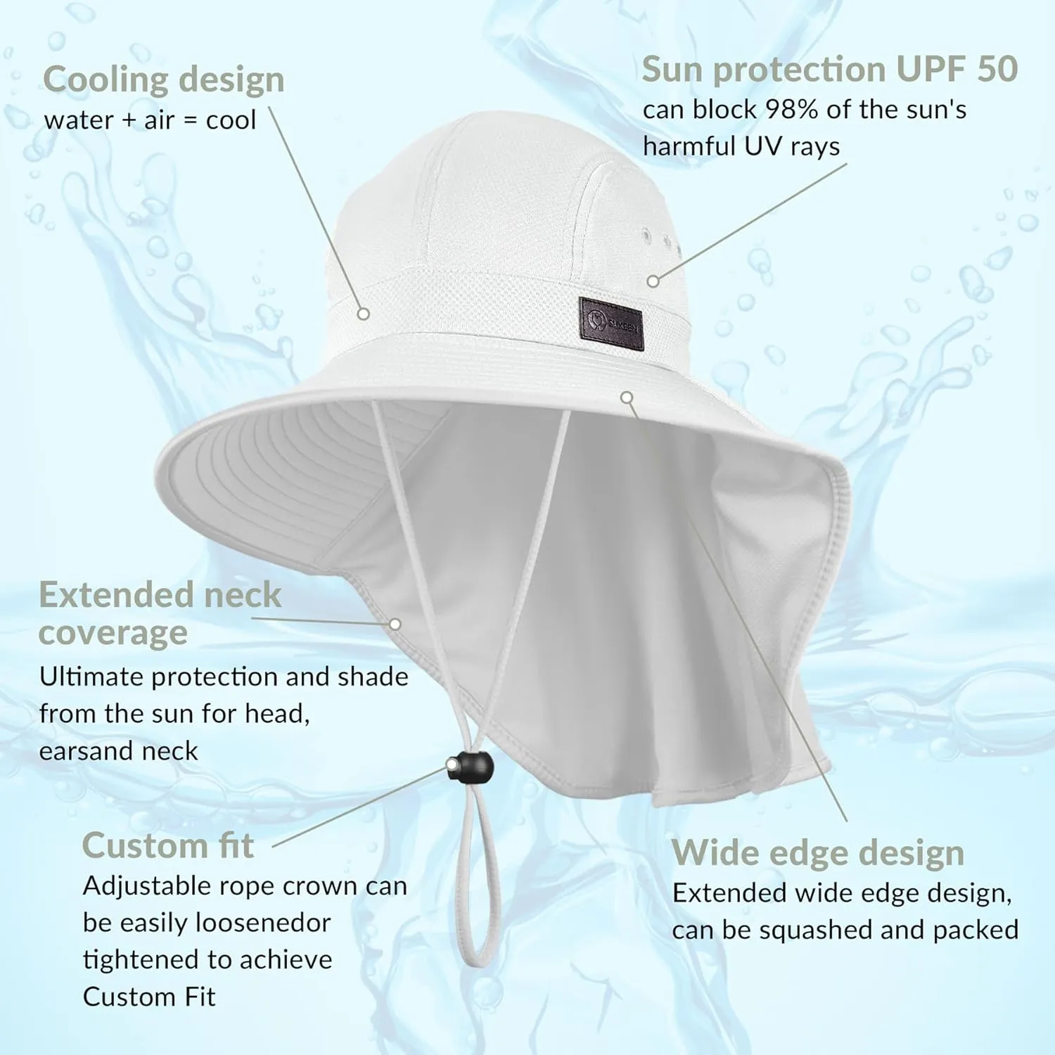 Sukeen Cooling Sun Hat for Men Women UPF50  Wide Brim Fishing Hat with Neck Flap Adjustable Foldable Bucket Hat for Hiking
