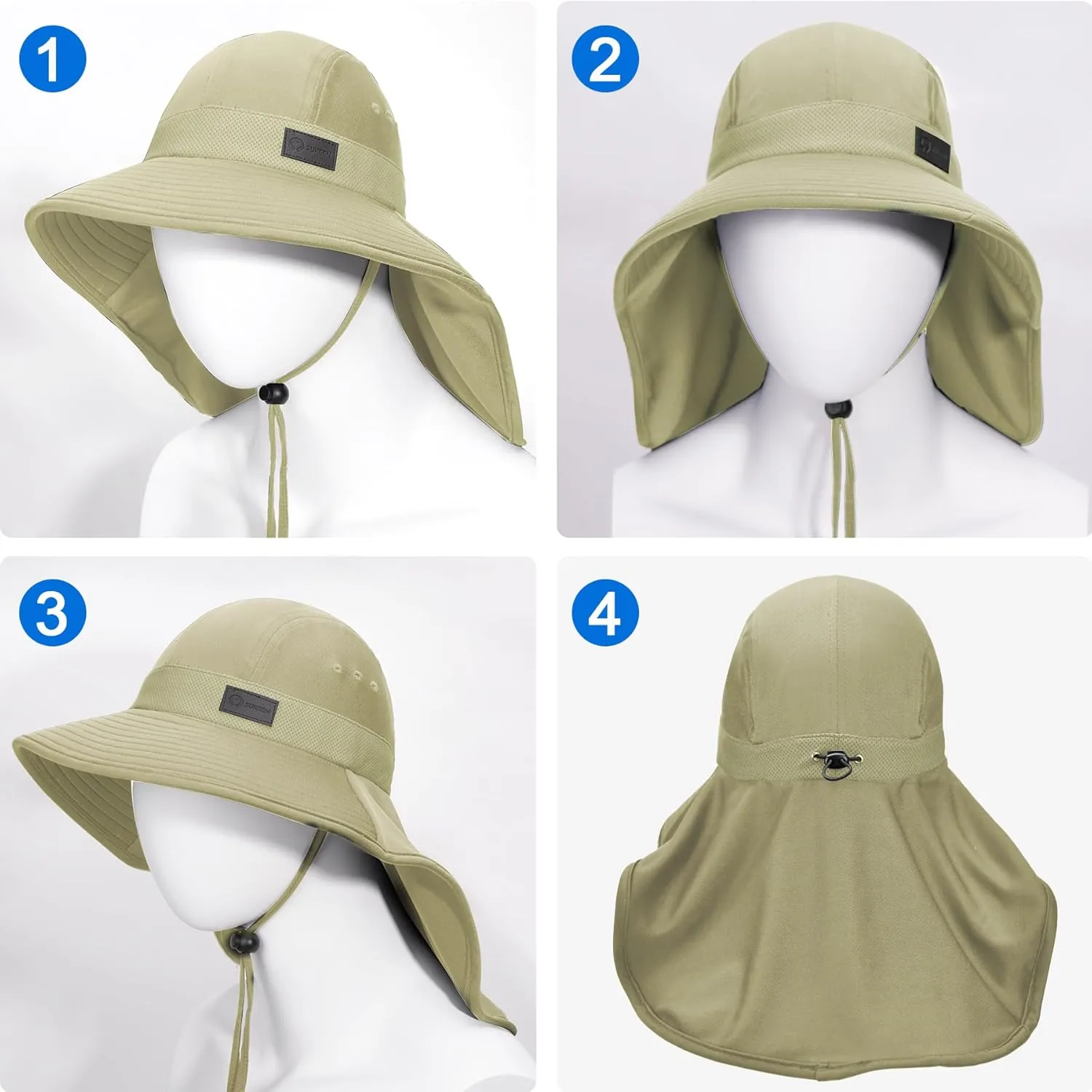 Sukeen Cooling Sun Hat for Men Women UPF50  Wide Brim Fishing Hat with Neck Flap Adjustable Foldable Bucket Hat for Hiking