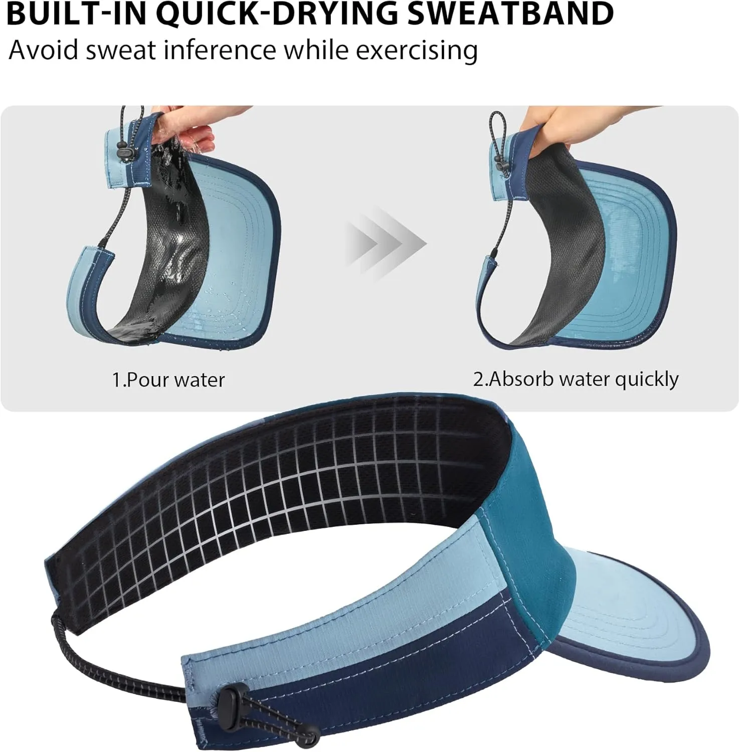 Sukeen Sports Sun Visor for Men Women, Lightweight Quick-Dry Outdoor Visor Hat, Packable Running Tennis Golf Visor