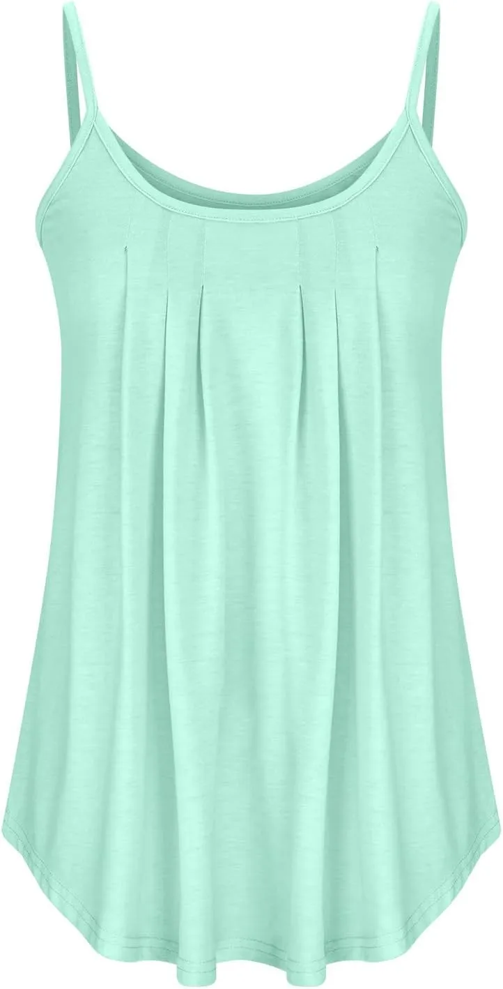 Summer Trendy Pleated Tank Tops for Women Casual Loose Fit Camisole Cute Tunic Top 2025 Fashion Vacation Outfits