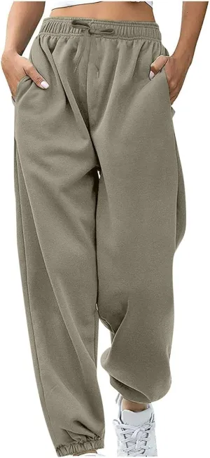 Sweatpants Women High Waisted Lounge Pants with Pockets Cinch Bottom Drawstring Sweatpants Fleece Lined Joggers