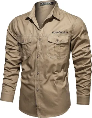 Tactical Shirts for Men Button Down Long Sleeve Cargo Cotton Military Shirt Outdoor Performance Hiking Fishing T-Shirts