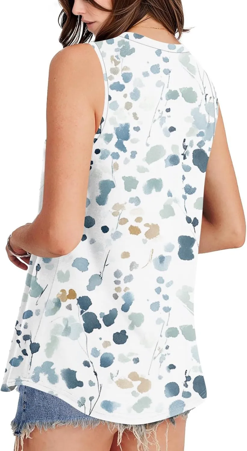 Tank Tops for Women 2025 Summer Pleated Tunic Loose Fit Sleeveless Shirts Dressy Casual V Neck Button Down Blouses