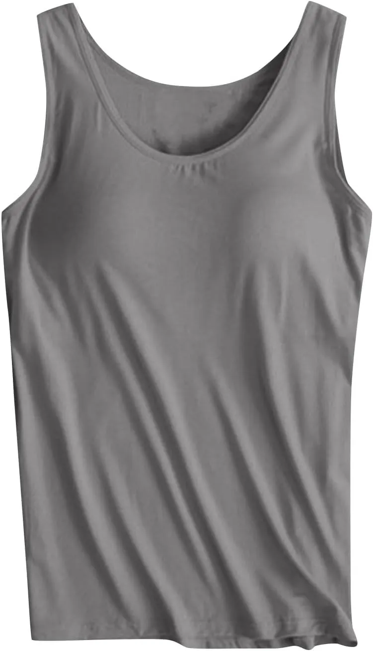 Tank Tops for Women with Built in Bras Loose Yoga Workout Top Basic Sleeveless Stretchy Gym Shirts Summer Undershirts
