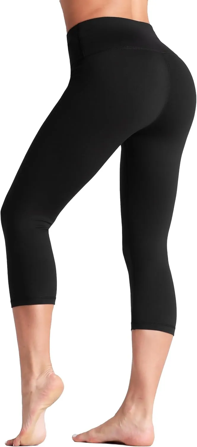 THE GYM PEOPLE Women's High Waist Workout Capris Legging Soft Tummy Control Squat Proof Yoga Running Pants