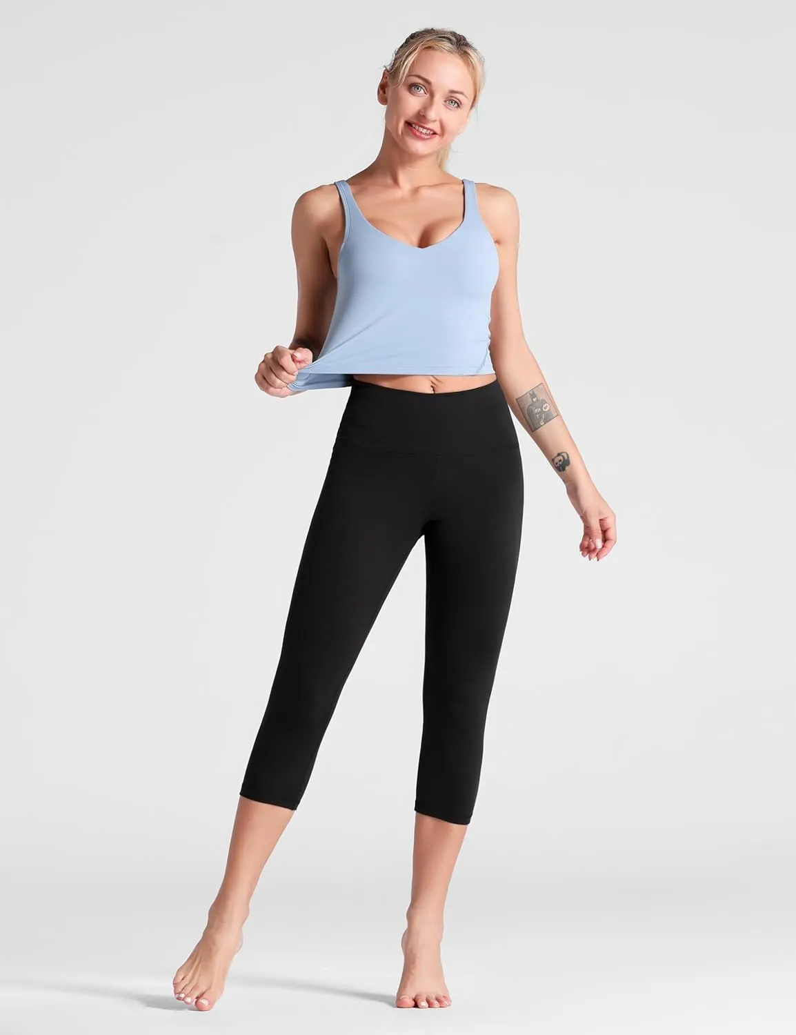 THE GYM PEOPLE Women's High Waist Workout Capris Legging Soft Tummy Control Squat Proof Yoga Running Pants
