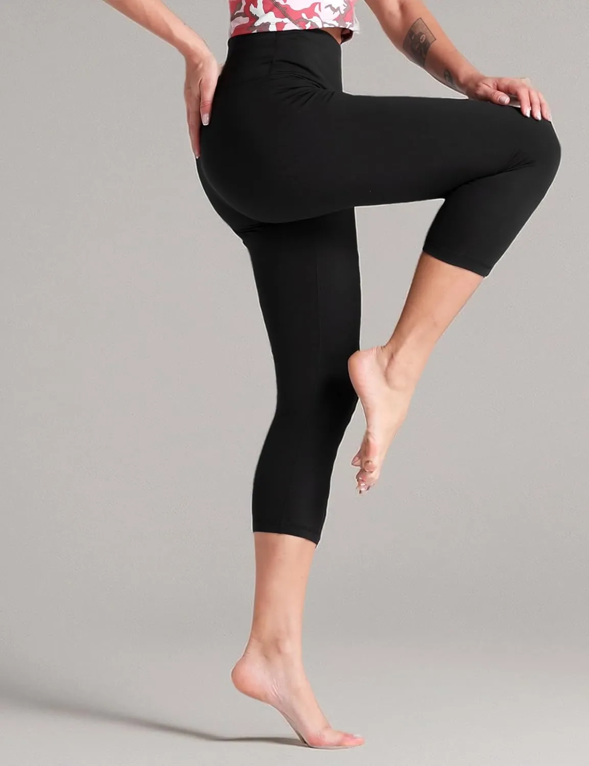 THE GYM PEOPLE Women's High Waist Workout Capris Legging Soft Tummy Control Squat Proof Yoga Running Pants