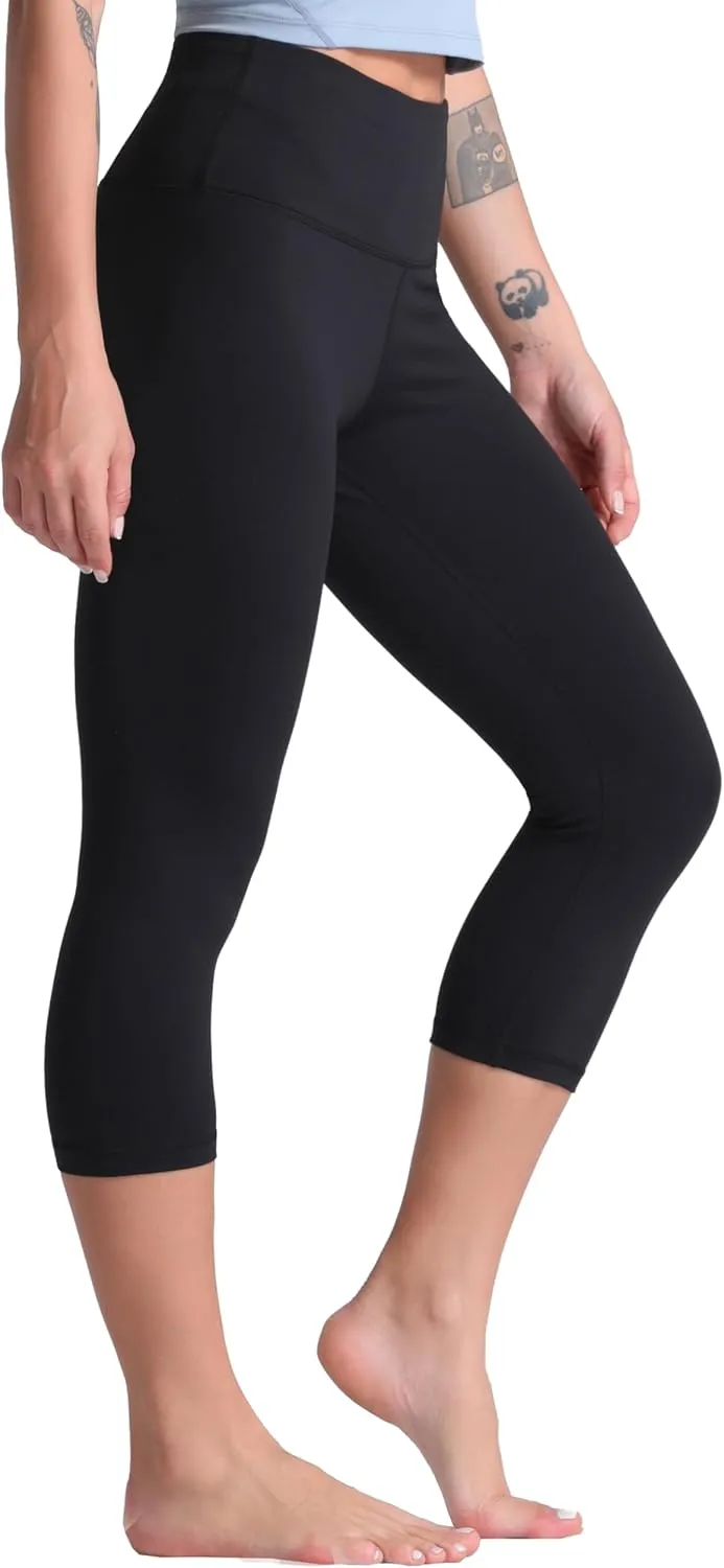 THE GYM PEOPLE Women's High Waist Workout Capris Legging Soft Tummy Control Squat Proof Yoga Running Pants