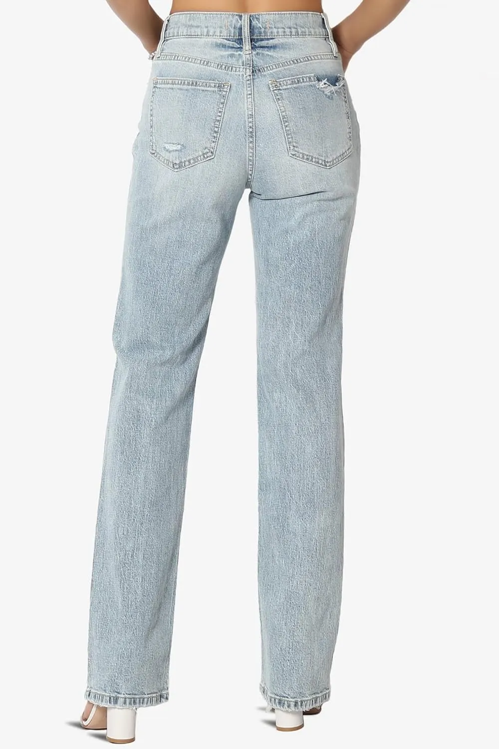 TheMogan Women's Distressed High Waist Dad Jeans Wide Straight Leg Relaxed Denim Pants