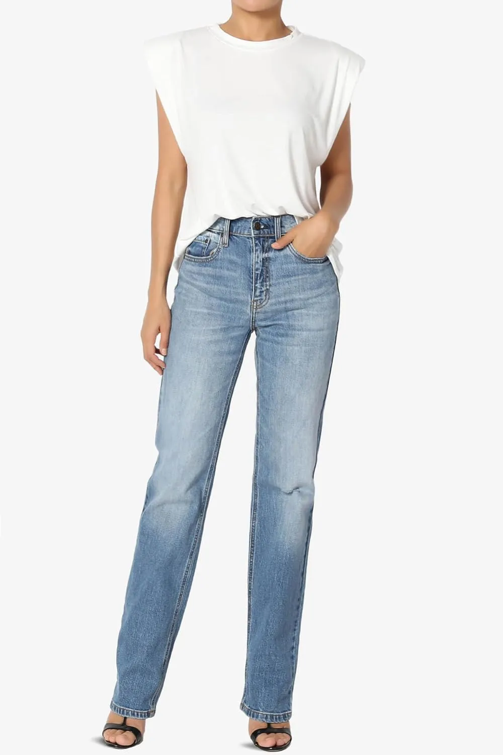 TheMogan Women's Distressed High Waist Dad Jeans Wide Straight Leg Relaxed Denim Pants