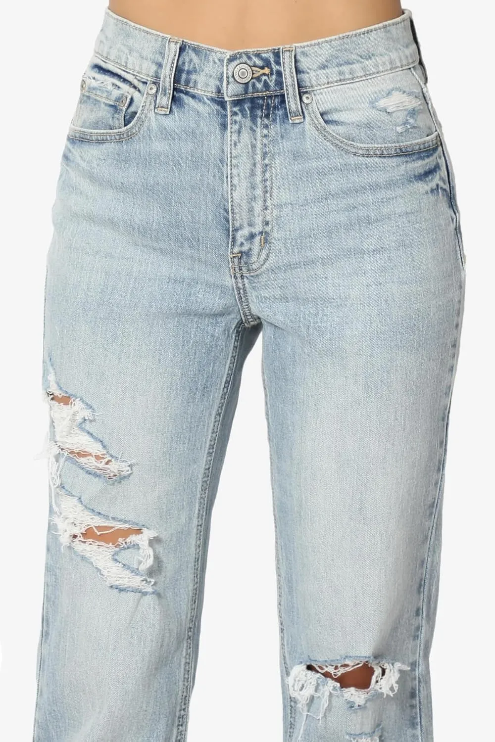 TheMogan Women's Distressed High Waist Dad Jeans Wide Straight Leg Relaxed Denim Pants