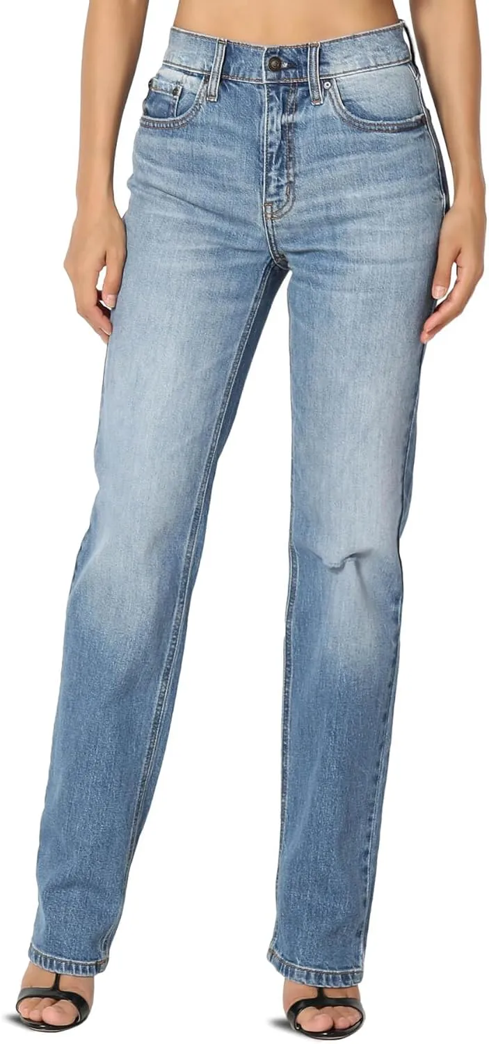 TheMogan Women's Distressed High Waist Dad Jeans Wide Straight Leg Relaxed Denim Pants