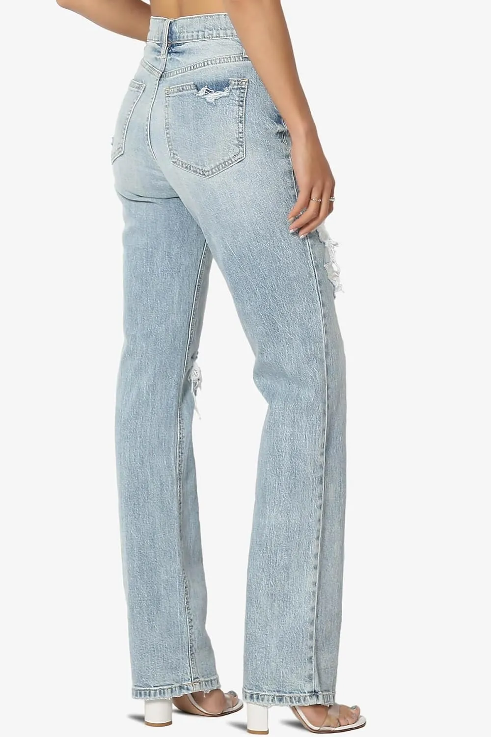 TheMogan Women's Distressed High Waist Dad Jeans Wide Straight Leg Relaxed Denim Pants
