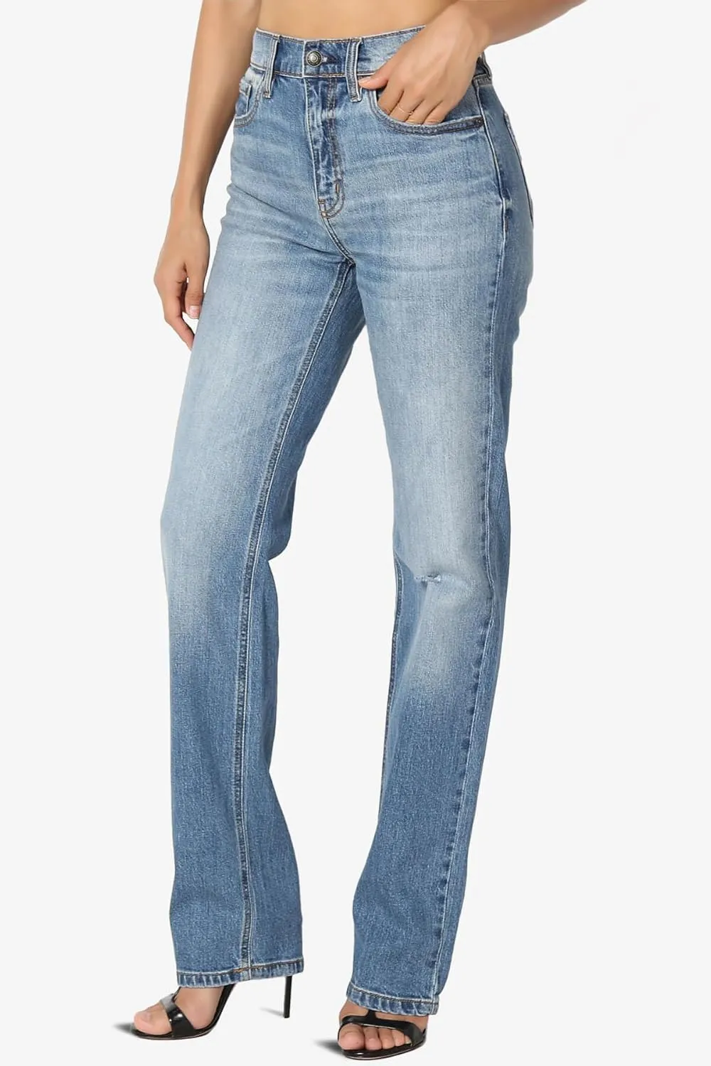 TheMogan Women's Distressed High Waist Dad Jeans Wide Straight Leg Relaxed Denim Pants