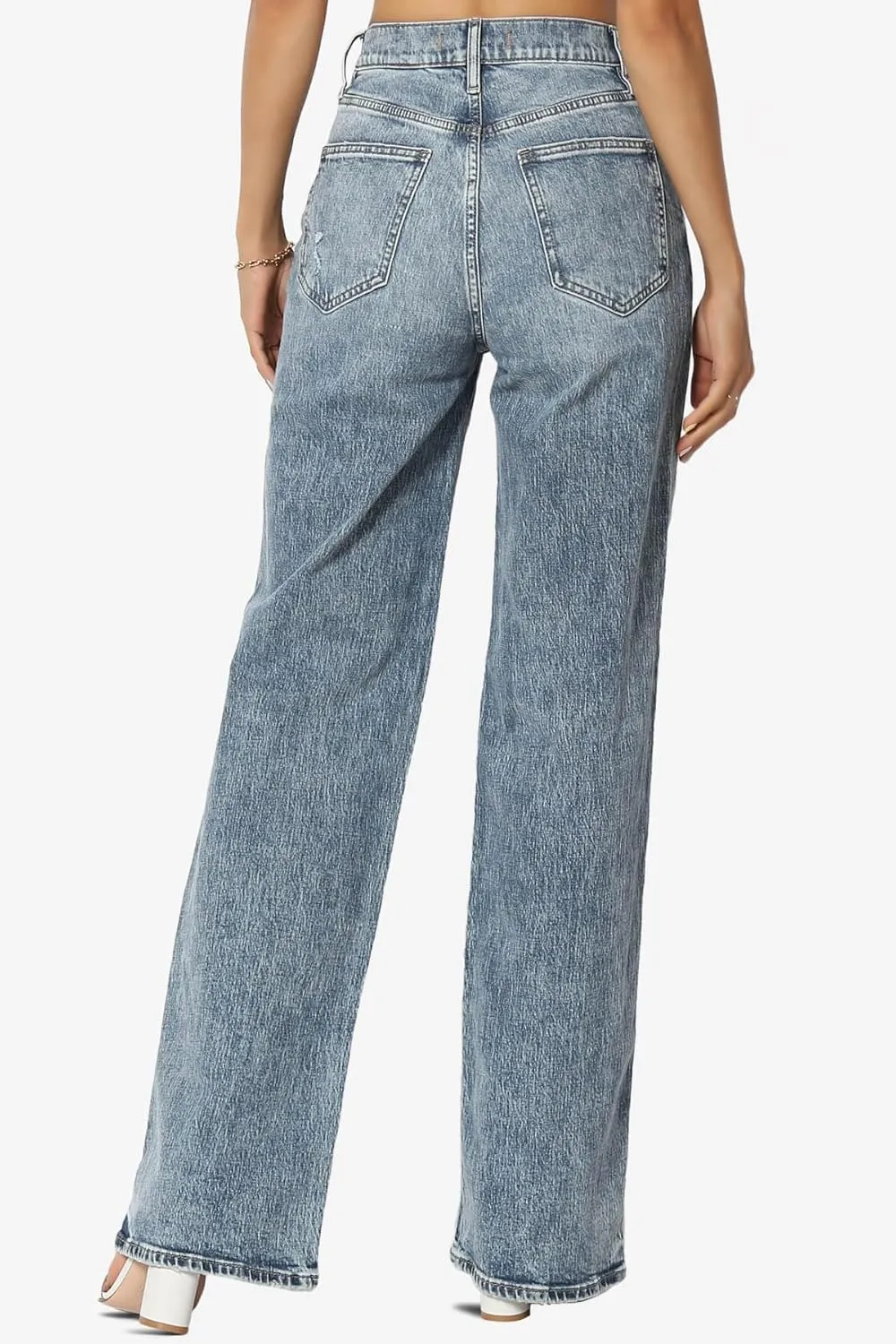 TheMogan Women's Distressed High Waist Dad Jeans Wide Straight Leg Relaxed Denim Pants