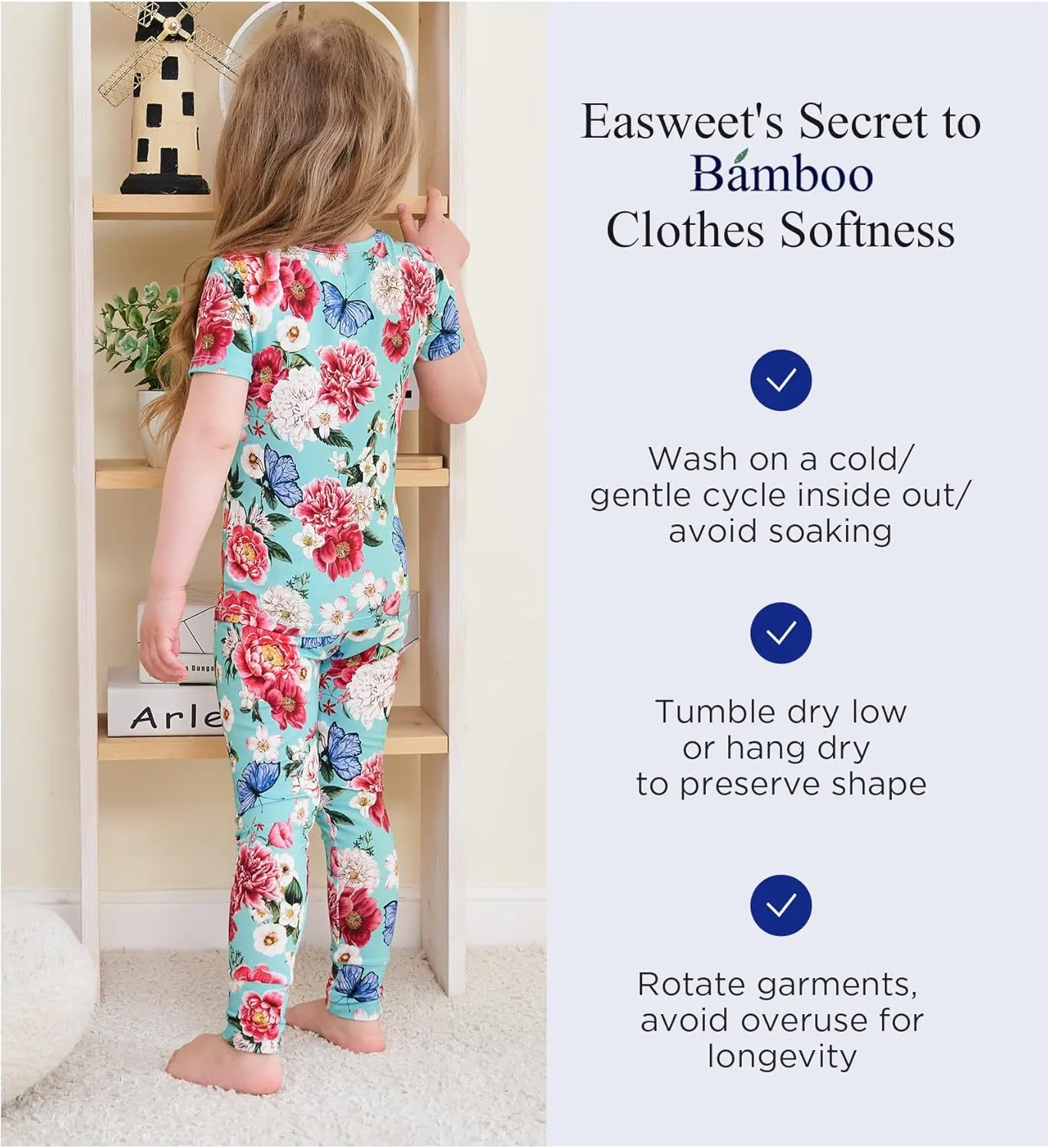 Toddler Boys Girls Pajamas Soft Bamboo Viscose Short Sleeve Top and Pants Summer 2 Piece PJs Set