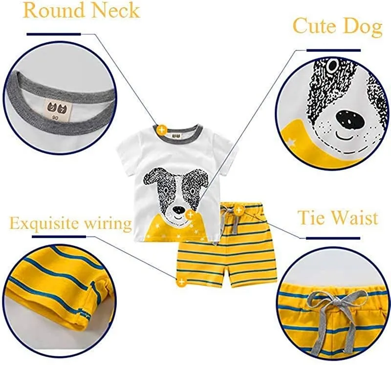Toddler Boys Pajamas 100% Cotton Summer Pjs for Boy Jammies Dinosaur Dog Little Kids Clothes Sleepwear Short Sets Size 2-7T