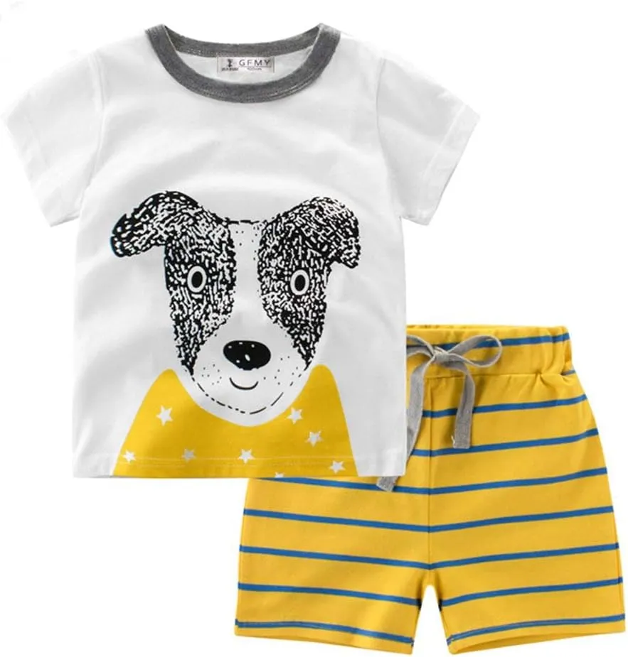 Toddler Boys Pajamas 100% Cotton Summer Pjs for Boy Jammies Dinosaur Dog Little Kids Clothes Sleepwear Short Sets Size 2-7T