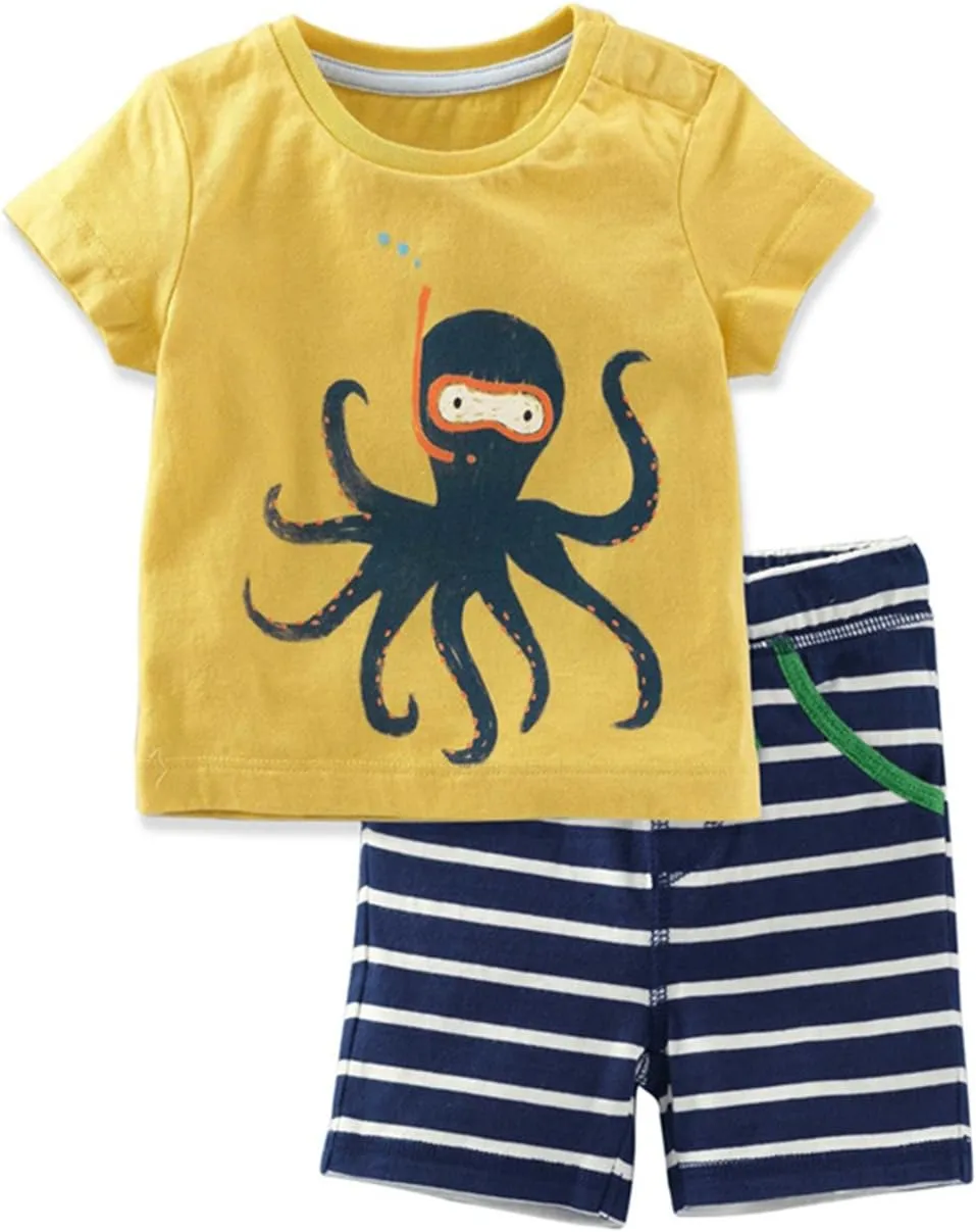 Toddler Boys Pajamas 100% Cotton Summer Pjs for Boy Jammies Dinosaur Dog Little Kids Clothes Sleepwear Short Sets Size 2-7T