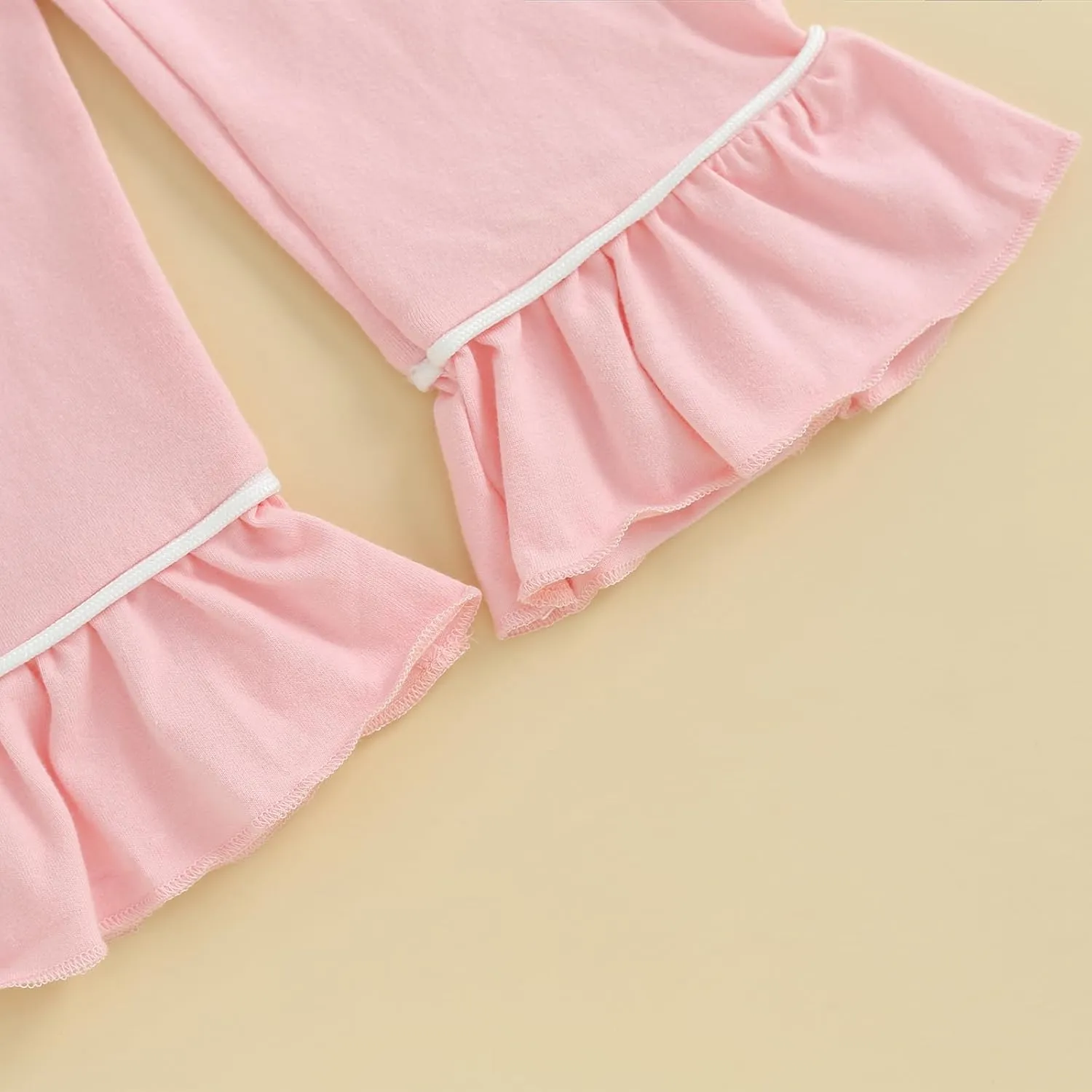 Toddler Kids Baby Girl Solid Pjs Ruffle Long Sleeve Button Shirt Top and Pants Cotton 2Piece Pajamas Set
