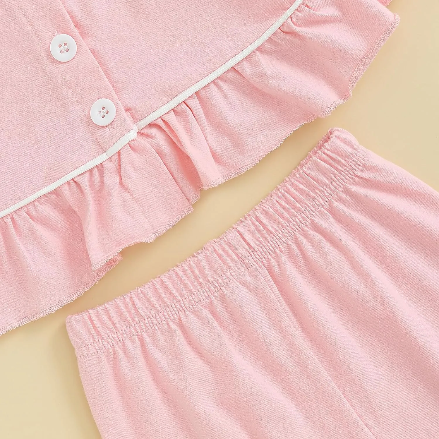 Toddler Kids Baby Girl Solid Pjs Ruffle Long Sleeve Button Shirt Top and Pants Cotton 2Piece Pajamas Set