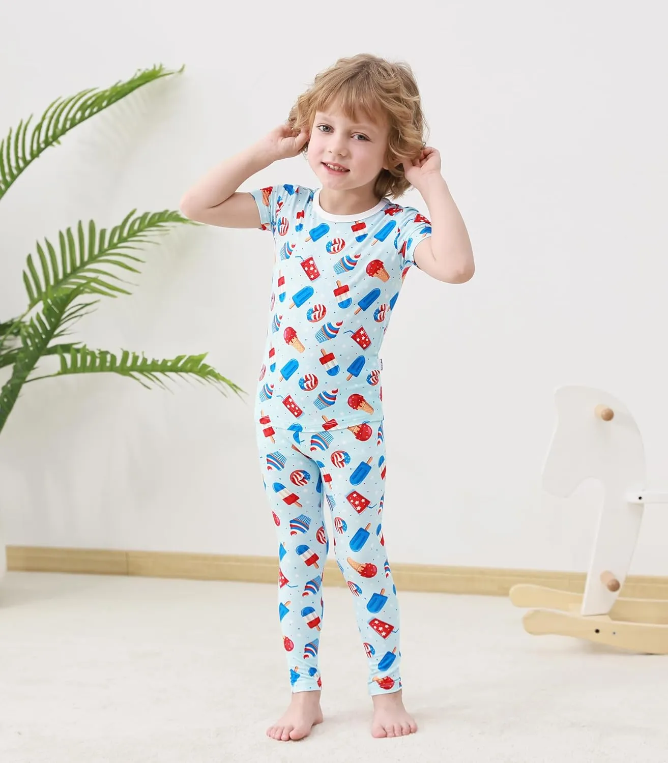 Toddler Printed Pajamas Boys Girls Sleepwear Little Kids Short Sleeve Top and Pants 2 Piece Pjs 2-8Y