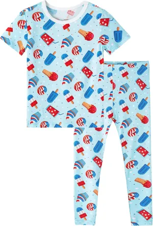 Toddler Printed Pajamas Boys Girls Sleepwear Little Kids Short Sleeve Top and Pants 2 Piece Pjs 2-8Y